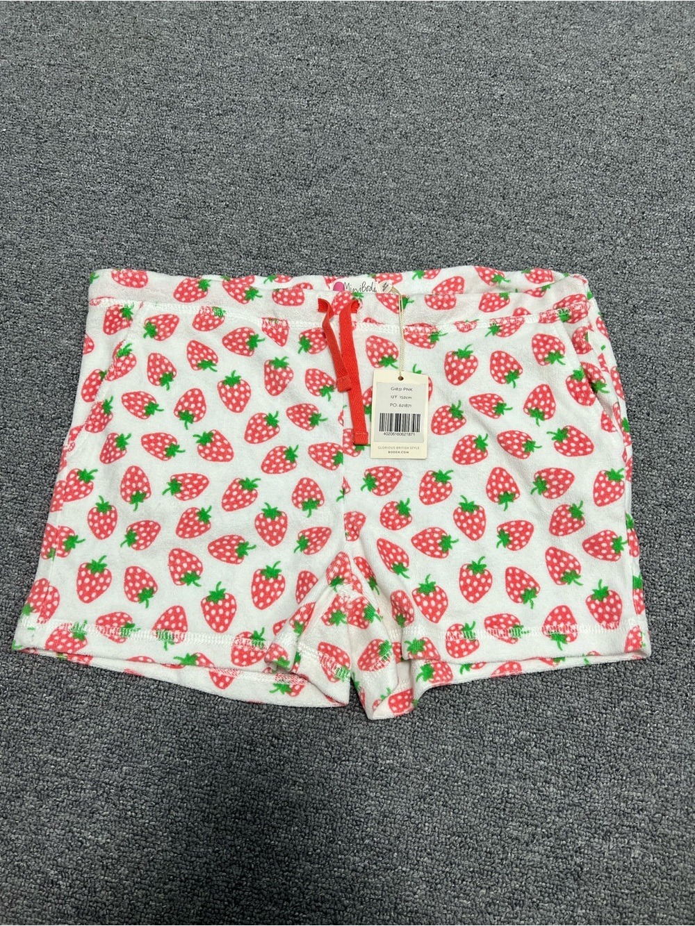 Mini Boden Pink & White Strawberry Print Shorts